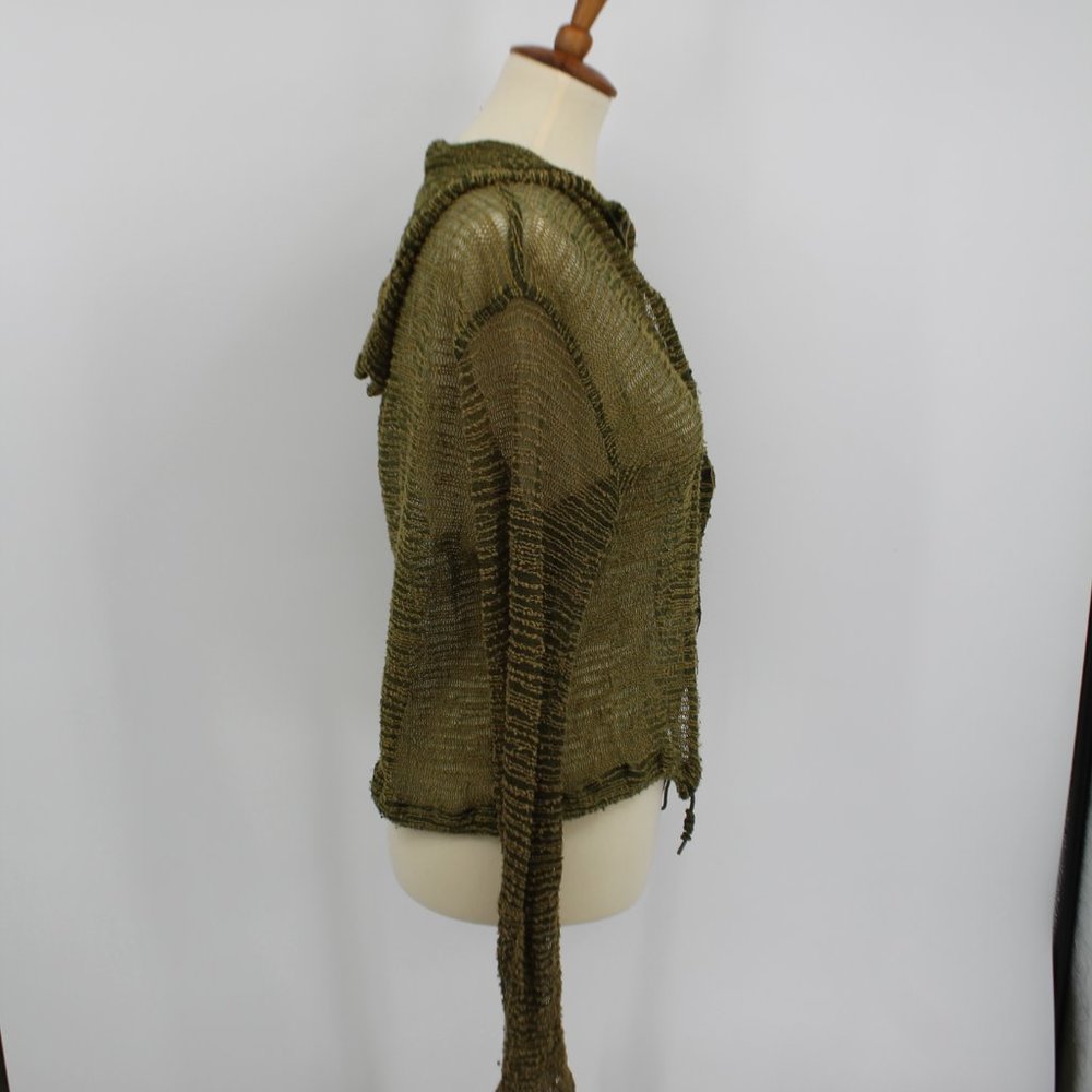 Vintage Army Green Knit Street Wear Snap Hoodie Jacket S - Picture 5 of 8